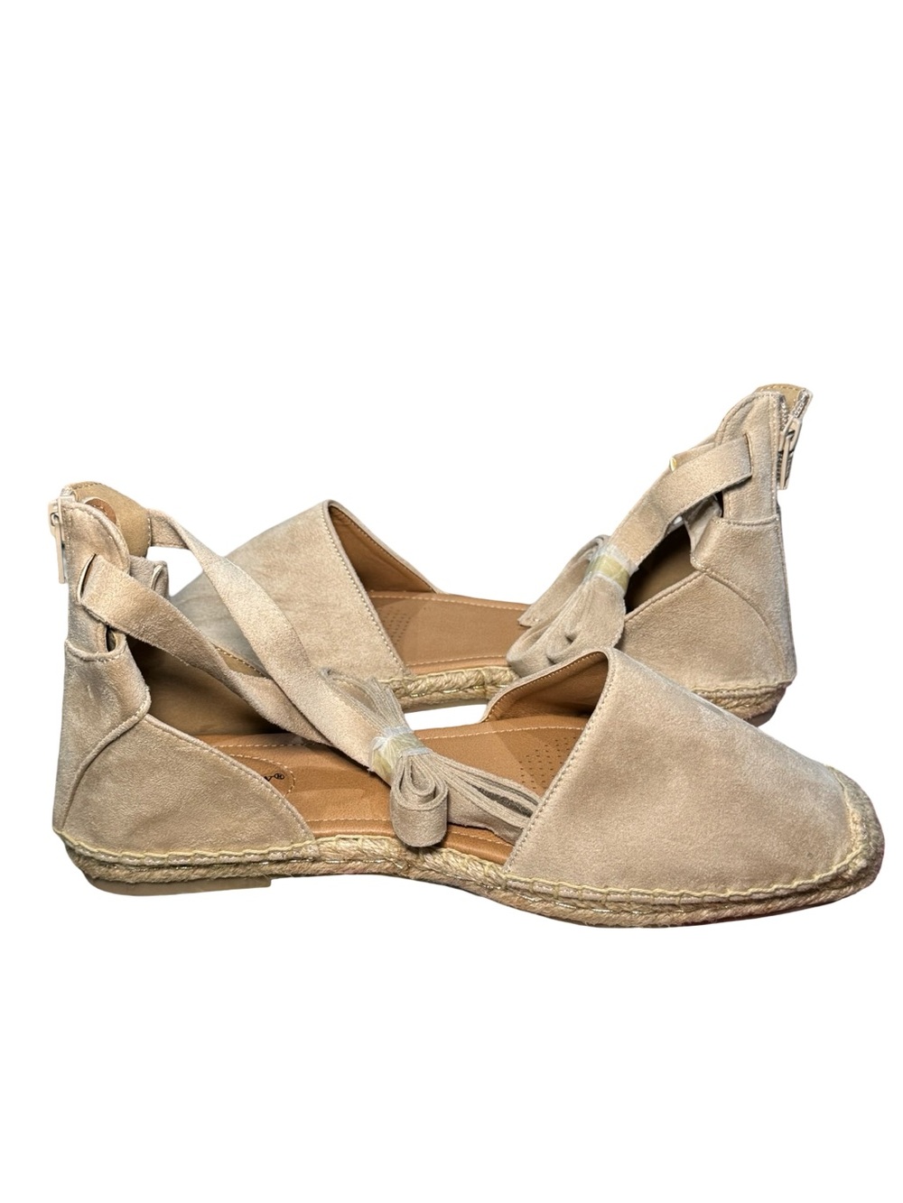 🥥☀️ Suede Espadrille Lace-Up Closed Toe Flats in Beige ☀️🥥